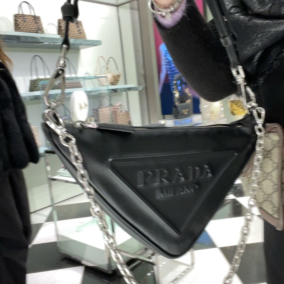 Prada Handbags - 💯 Authentic PRADA Triangle Logo Embossed Leather Convertible Shoulder Bag (NWT)